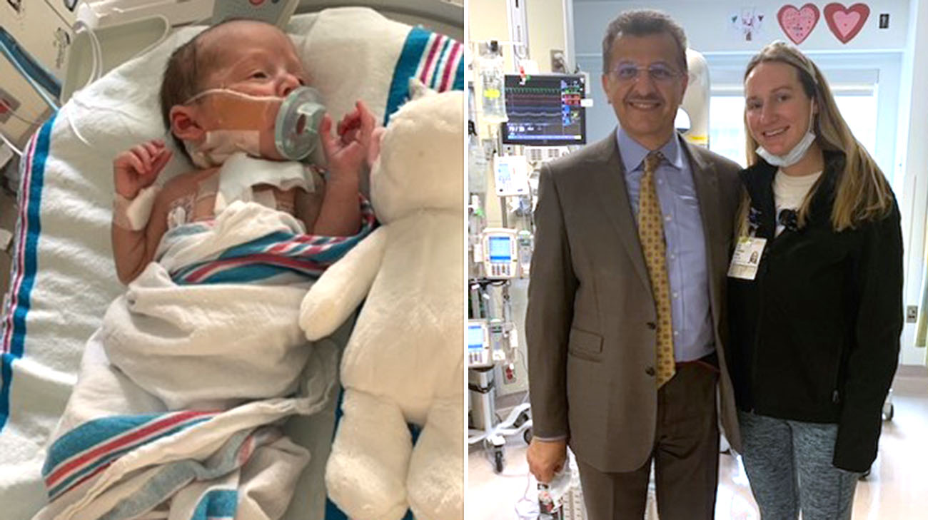 Ella, Christan and Cleveland Clinic Children's pediatric and congenital heart surgeon Dr. Hani Najm after Ella's heart surgery.
